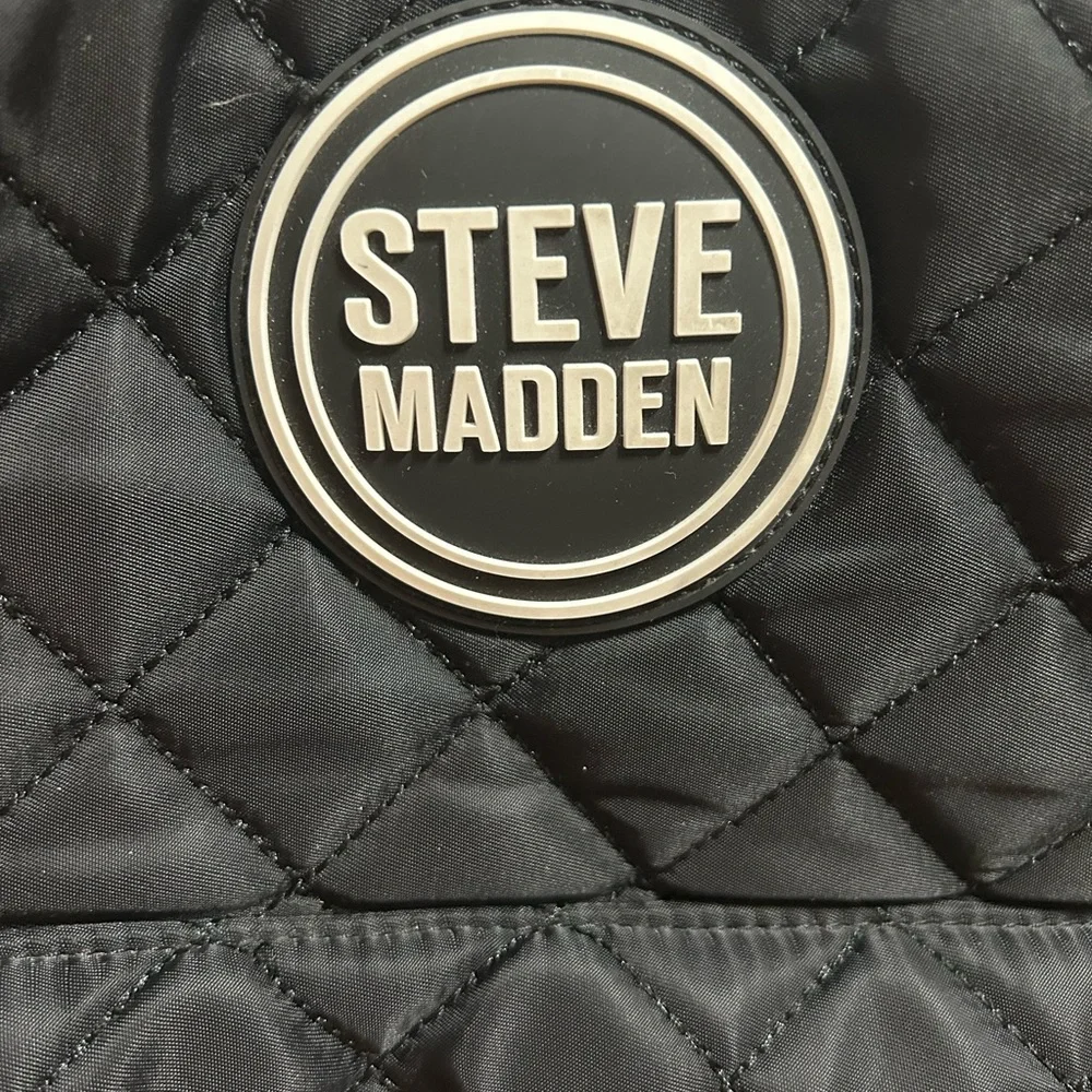 Steve Madden Black Quilted Backpack with Gold Zippers